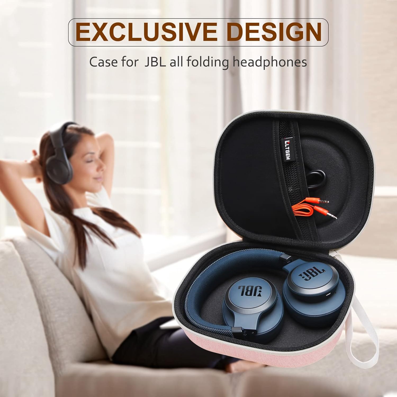 LTGEM Hard Case for JBL Headphone- Brown // Pink