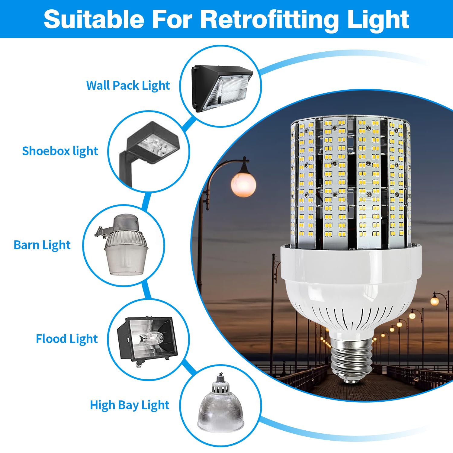 135W Corn Cob Light Bulb 6 Pack E39 Mogul Base Led Bulbs 22275 Lumen 5000K Daylight 480V Cob — view 2