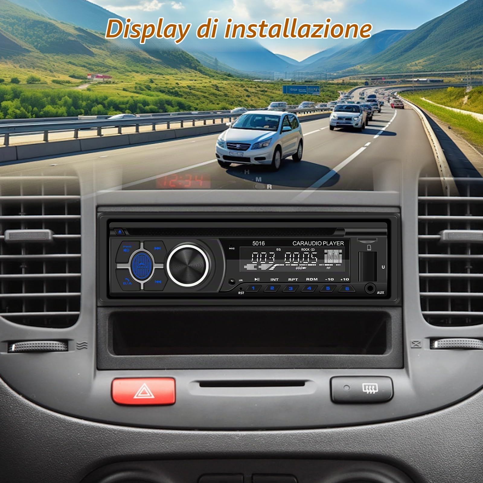 NHOPEEW 1Din Autoradio con Lettore CD - Lettore DVD auto con chiamate in vivavoce Bluetooth - Ricevitori audio con radio AM/FM - DVD/USB/Slot per scheda SD/Porta AUX + Telecomando