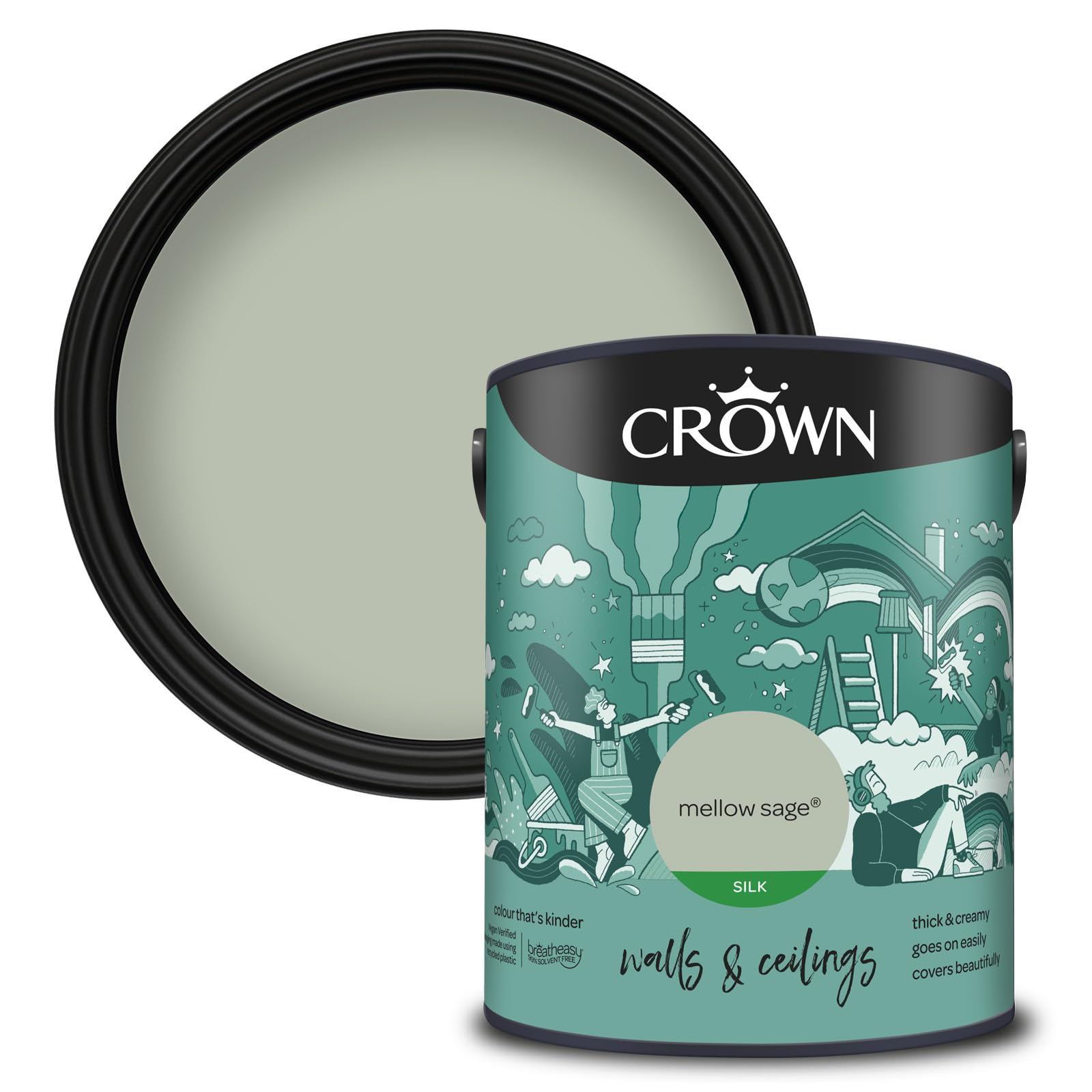 Crown Mellow Sage 5L Walls & Ceilings Silk Emulsion