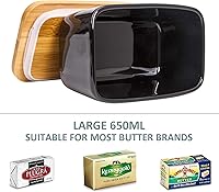 Vista 4 de Mantequillera con tapa, extra grande de 22.0 fl oz, recipiente de porcelana con tapa de bambú para 2 barras de mantequilla, apto para microondas