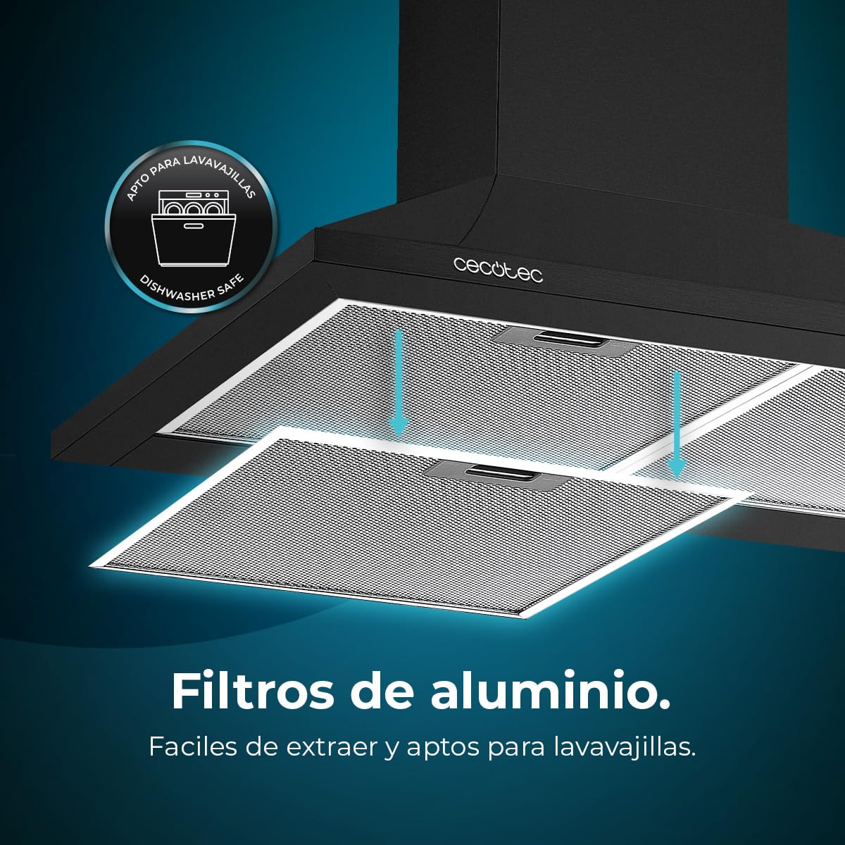 Cecotec Hotte Aspirante Pyramidale de 60 cm Bolero Flux PM 604300 Noir C. Moteur 105 W, Aspiration 430 m3/h, Commande Mécanique, 3 Niveaux de Puissance, Lumière, Filtre en Aluminium, Finition Noire