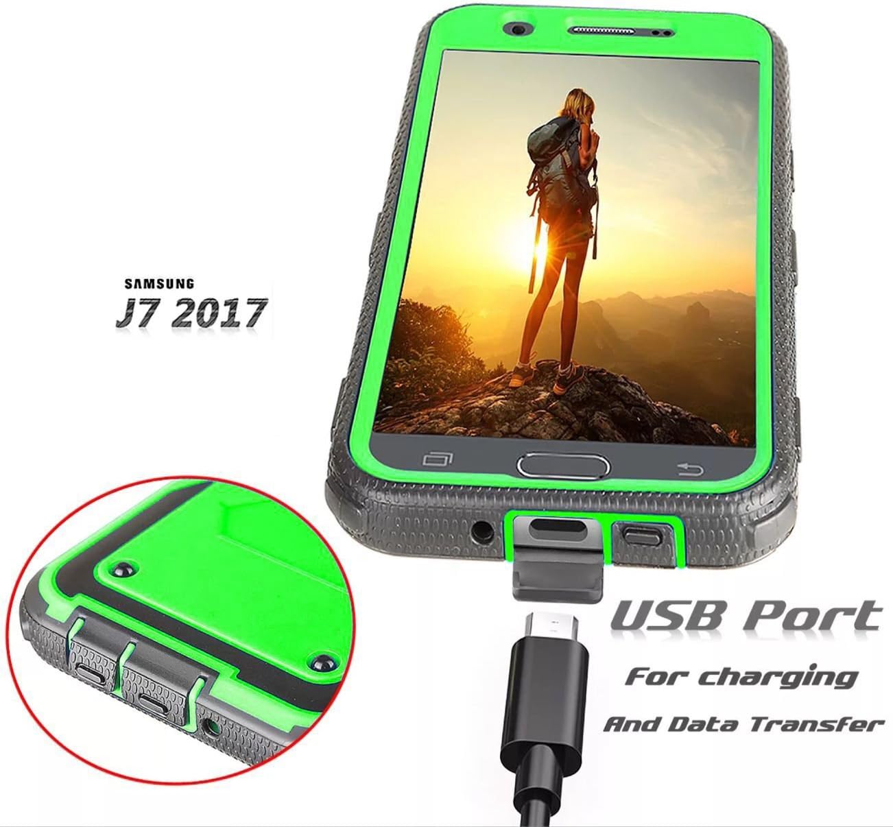 Samsung Galaxy J7 2017 Case,J.west Heavy Duty Full-Body Rugged Holster Case with Detachable Rotatable Belt Clip Kickstand Phone Cover for Galaxy Halo/J7 2017/J7 V/J7 Sky Pro/J7 Perx/J7V 2017/J7 Prime
