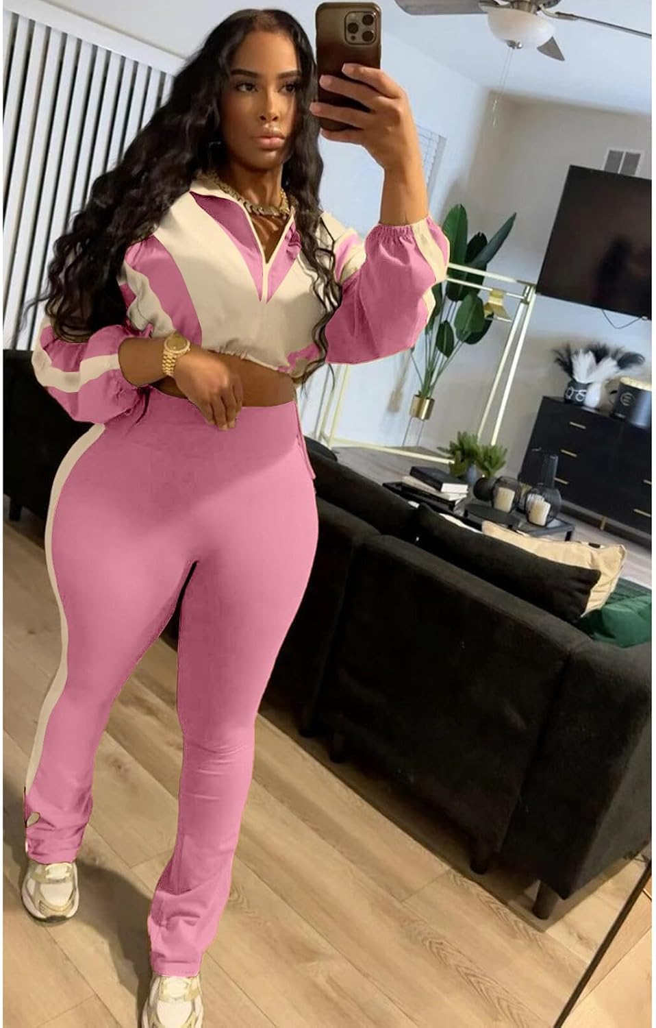 Adogirl Women Tracksuit Set 2 Piece Sweatsuit Outfits Long Sleeve Full Zip Up Cropped Jacket Leggings Pants Workout Sets - Image 2