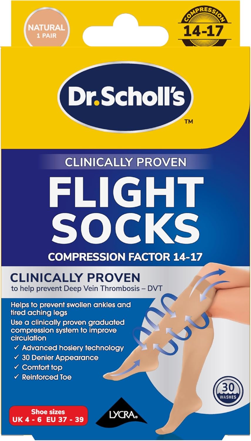 Scholl Flight Socks – Clinically Proven Compression Socks for Flight Travel – Help Prevent Swollen Ankles and Deep Vein Thrombosis (DVT) – Sheer – Size 4-6, 1 Pair