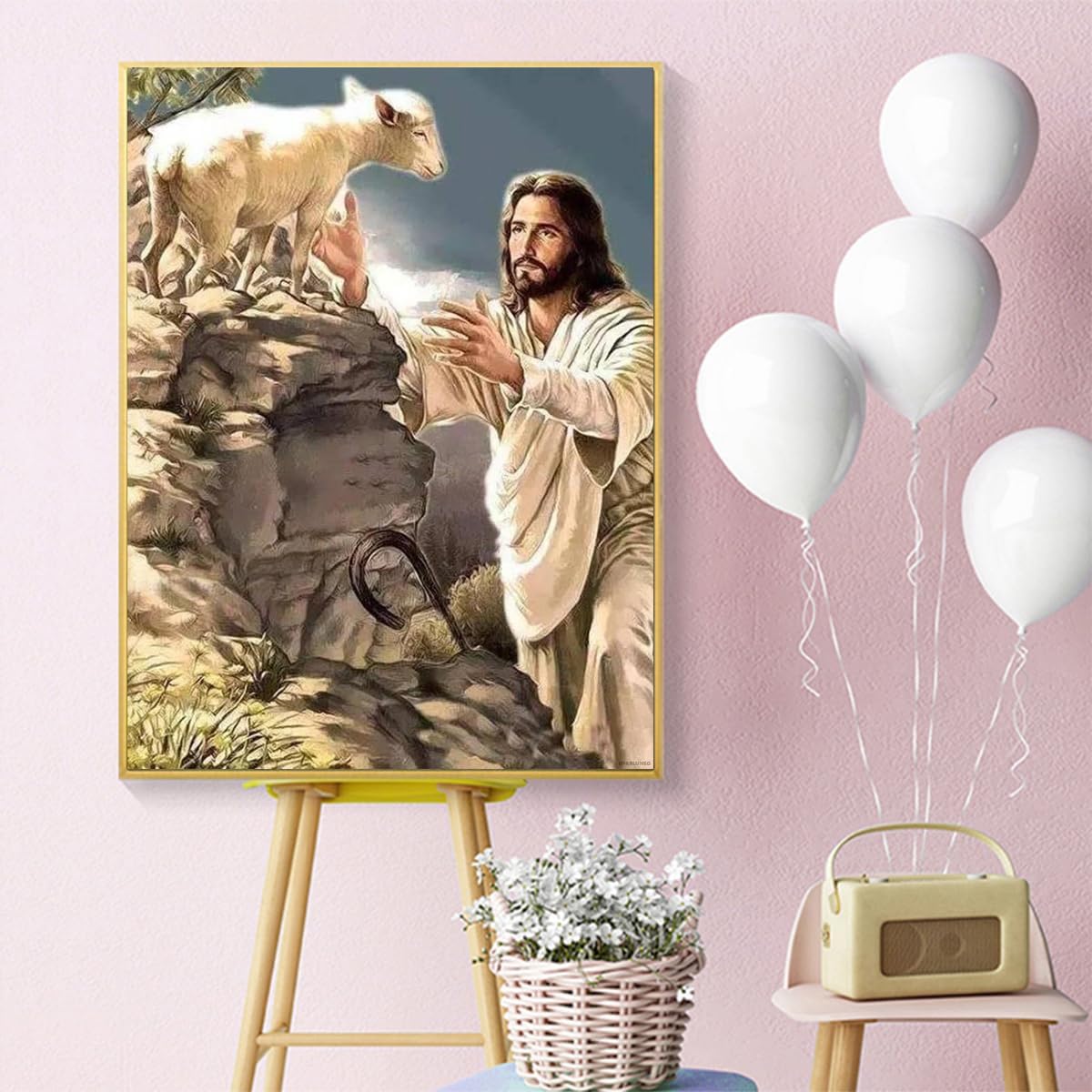 UPABLUNSO Christmas Gift Shepherd Christian Jesus and Lamb Diamond Painting Kit for Adults Full Drill Diamond Art Painting by Number Kits Gem Art Wall Home Decor 12x16 inch Suitable for New Year
