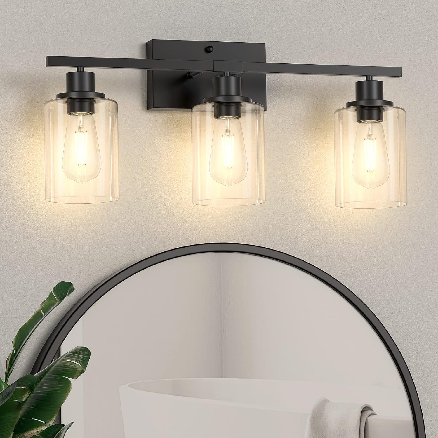 Asnxcju Modern 3Light Vanity Wall Light Fixtures, Black Bathroom