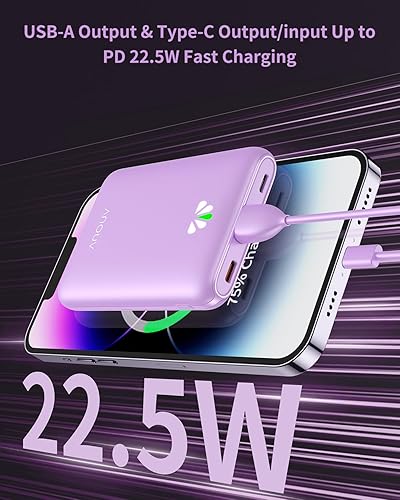 Miniatura 3 de ANOUV Cargador portátil Mini Power Bank 10000mAh, PD 22.5W de carga rápida, pequeña batería externa con PD 3.0 y QC 3.0, cargador de teléfono