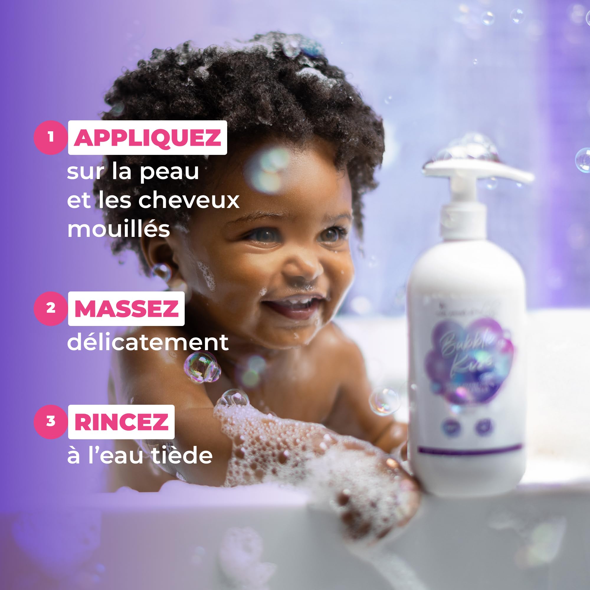 Les Secrets de Loly – Bubble Kiss – Soin lavant bébé 2-en-1 corps & cheveux Ultra-doux – Peaux sensibles & cheveux texturés (dès la naissance) – 98% d'origine naturelle – 400 ml