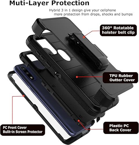 Miniatura 2 de Takfox Moto G Pure - Funda para Motorola G Power 2022 con clip para cinturón con protector de pantalla integrado, soporte protector resistente,