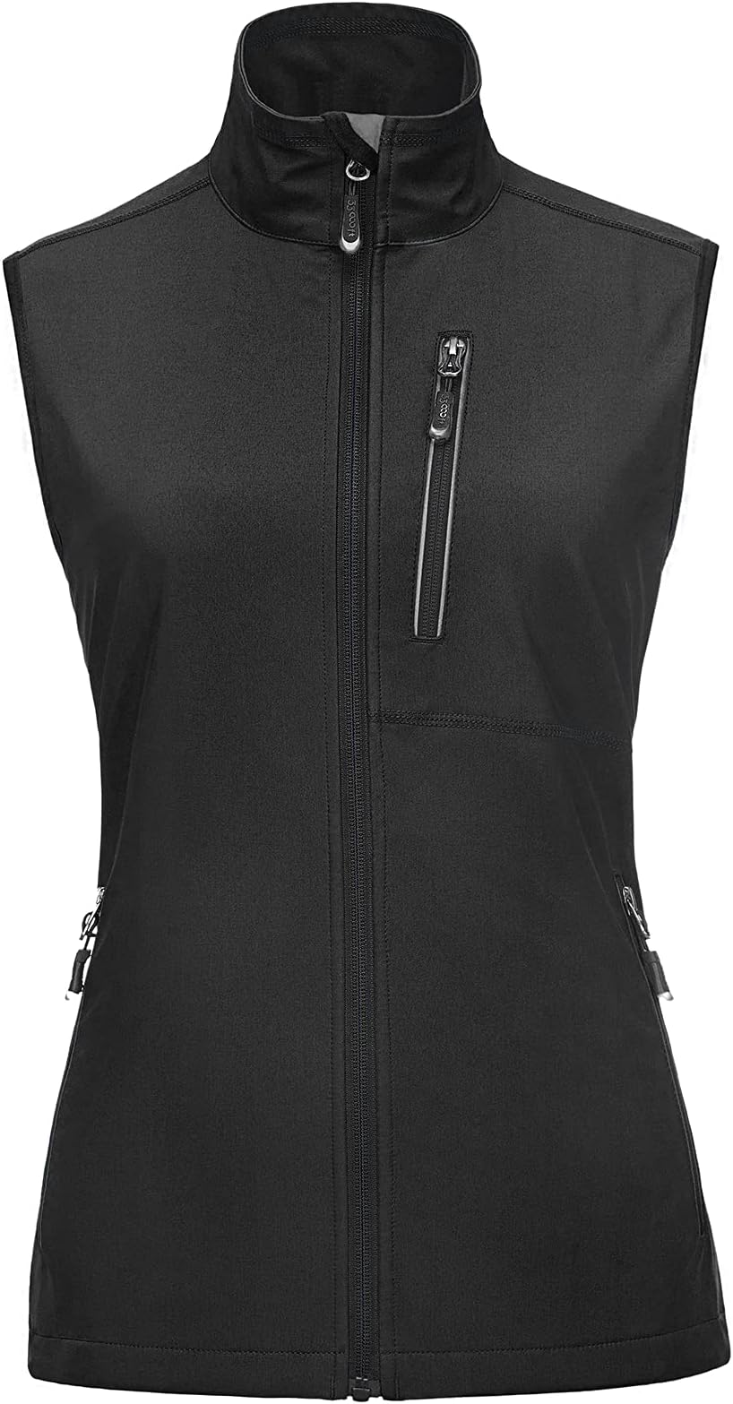 33,000ftWomen's Lightweight Softshell Vest Outerwear, Windproof Reflective Sleeveless Jacket for Running Golf Cycling Hiking, Black-1, X-Large