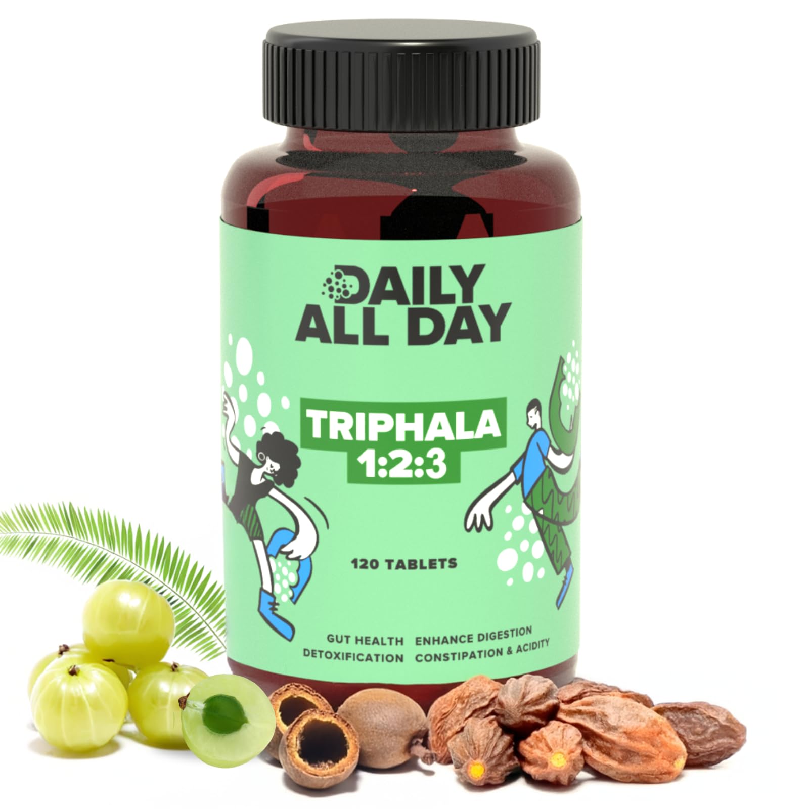 Daily All Day Triphala 1 2 3 Ratio Tablets 120 for Constipation, Acidity & Gas Relief, Bowel regulator, Digestion, Gut Health, cleanse, For Eyes & Hair, Formula by Maharishi Vagbhata, Ayush Certified
