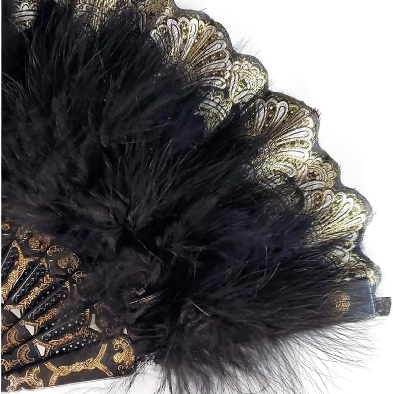 Retro Folding Fan Single-Sided Gold-Stamped Feather Folding Fan Suitable for Masquerade Clothing Accessories Event Gifts image 3