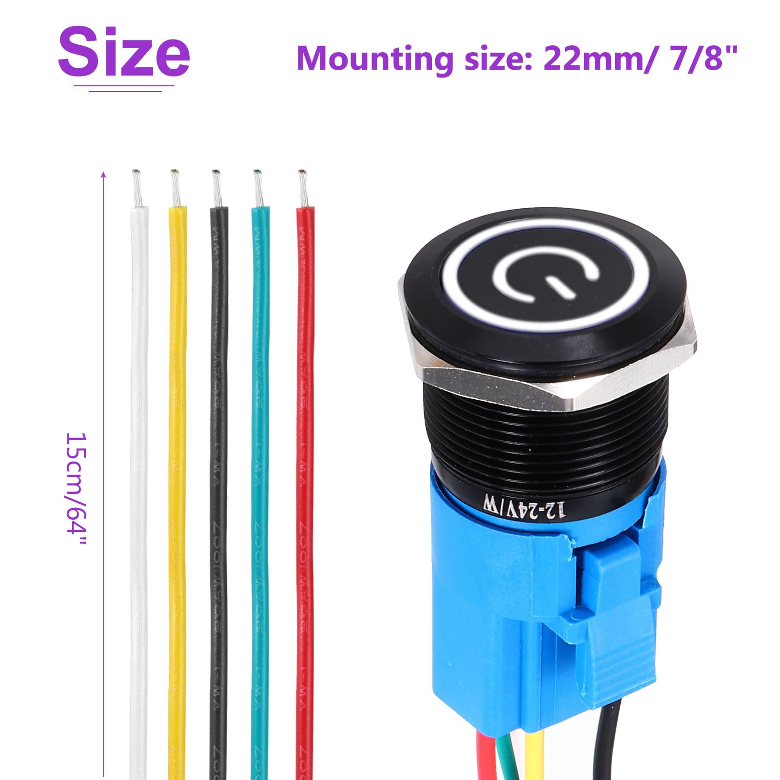 DMiotech 2 Pcs 22mm / 7/8" Push Button Switch - Image 4
