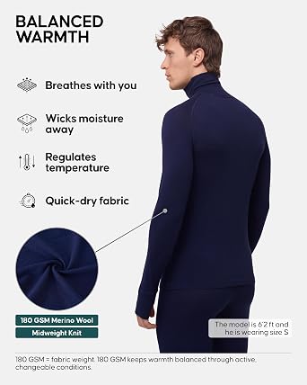DANISH ENDURANCE Men's Merino Halfzip Base Layer Shirt