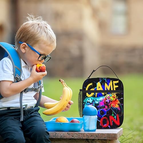 Miniatura 4 de Bolsa de almuerzo para niños, lonchera de videojuegos colorida, contenedor de refrigerios reutilizable, aislado, bolsa portátil para niños, escuela,