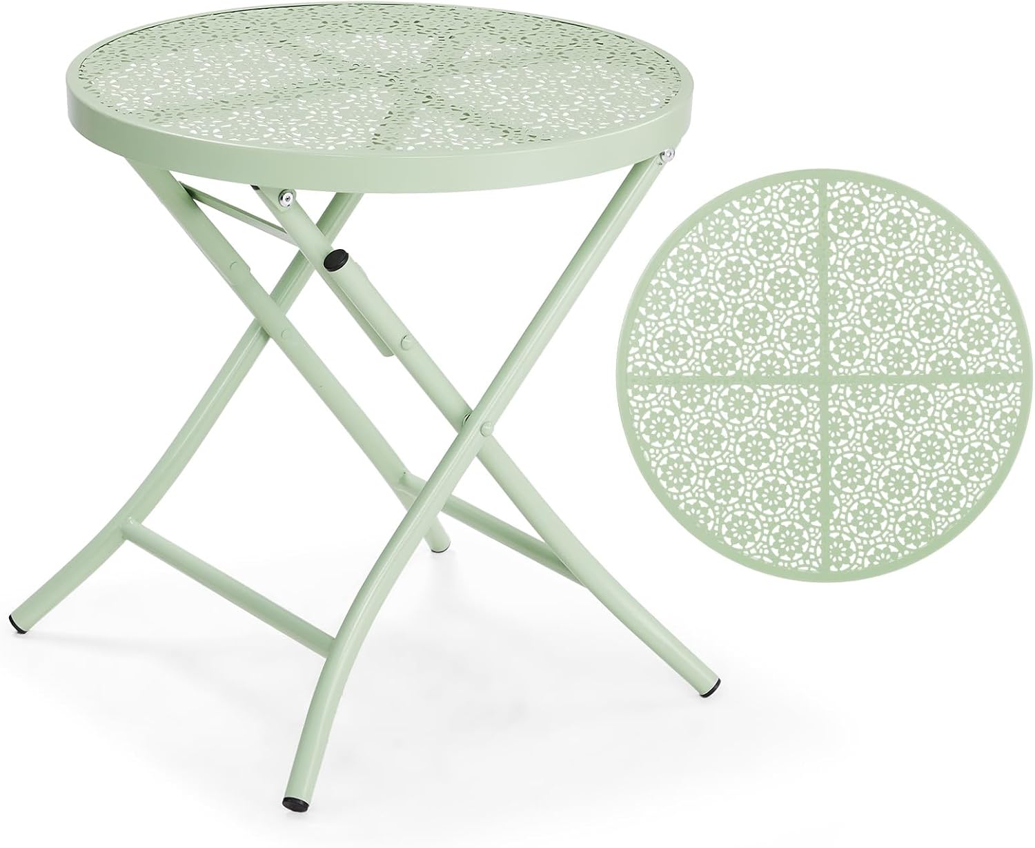 VINGLI Outdoor Folding Side Table with Chic Hollow Pattern and Durable, Rust-Resistant Coated Iron Patio Bistro Table Suitable for Indoor & Outdoor Porch, Deck, Balcony and Pool,Green