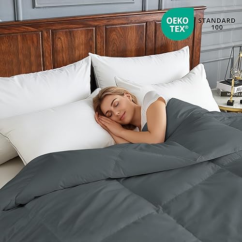 Miniatura 3 de Edredón de plumas de ganso tamaño King, inserto de edredón 100% algodón para todas las estaciones, edredón de cama acolchado con 8 lengüetas de