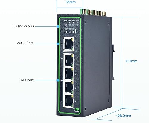 Miniatura 3 de InHand Networks IR315, enrutador industrial IoT 4G LTE VPN, celular de 300 Mbps + Wi-Fi, ranuras para tarjetas SIM duales, 5 puertos Ethernet,