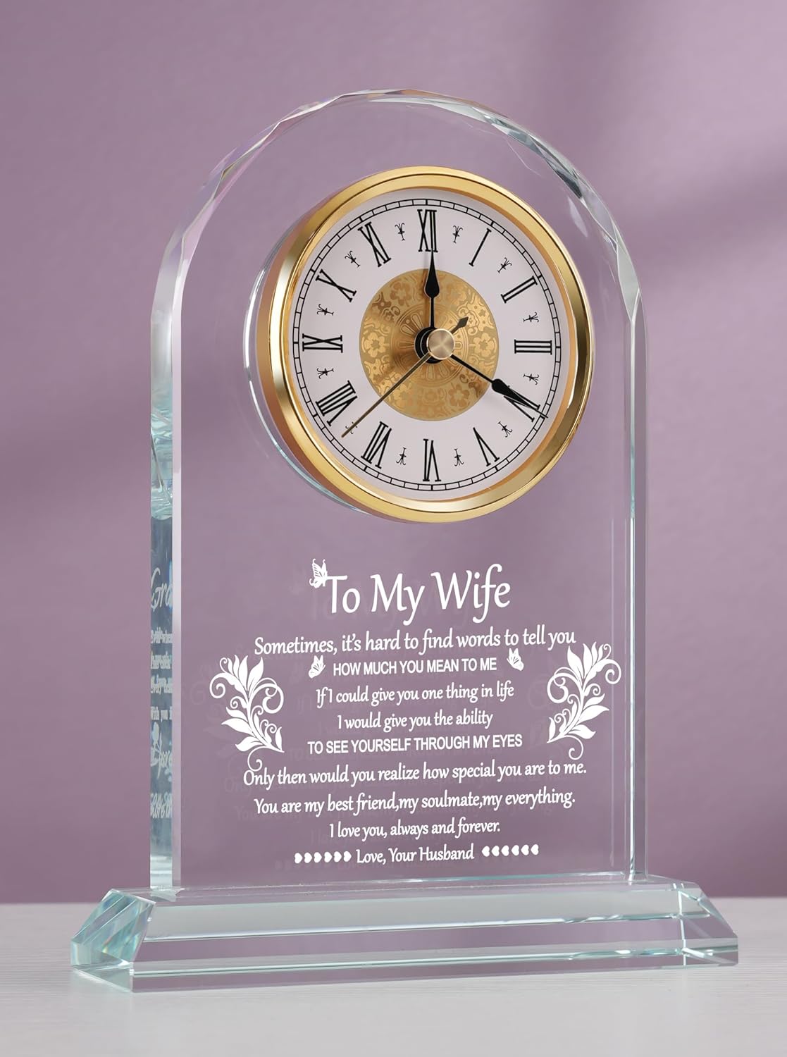 Wife Glass Clock Gift from Husband: Unique Birthday, Christmas, Thanksgiving Blessings, Mother's Day, and Valentine Gifts - Elegant Desk Clock with Base for Wife Who Has Everything - Image 7