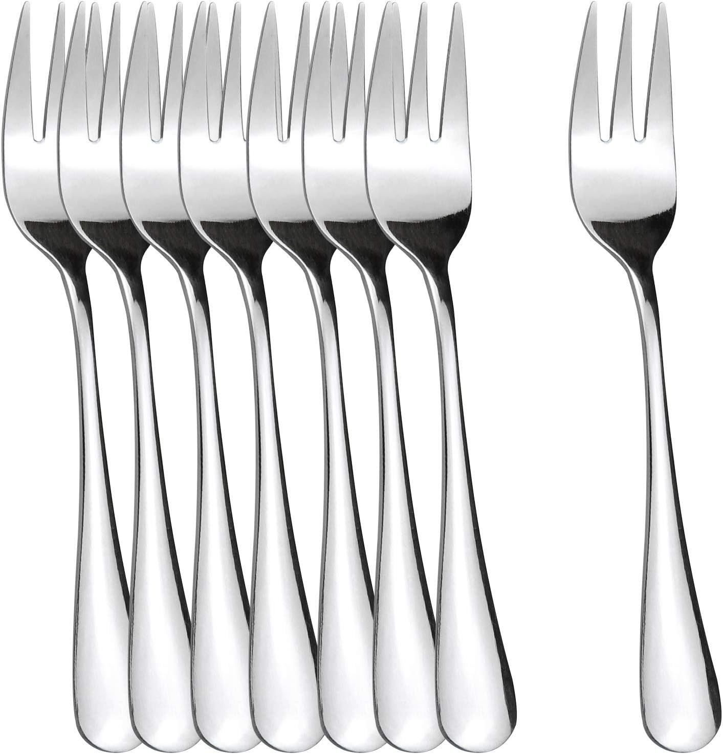 Dylan-EU 8 Pcs Cake Forks 5.5 in Silver Dessert Forks Stainless Steel Pastry Fork for Fruit Cocktail Ice Cream Salad Steak Pizza Noodles