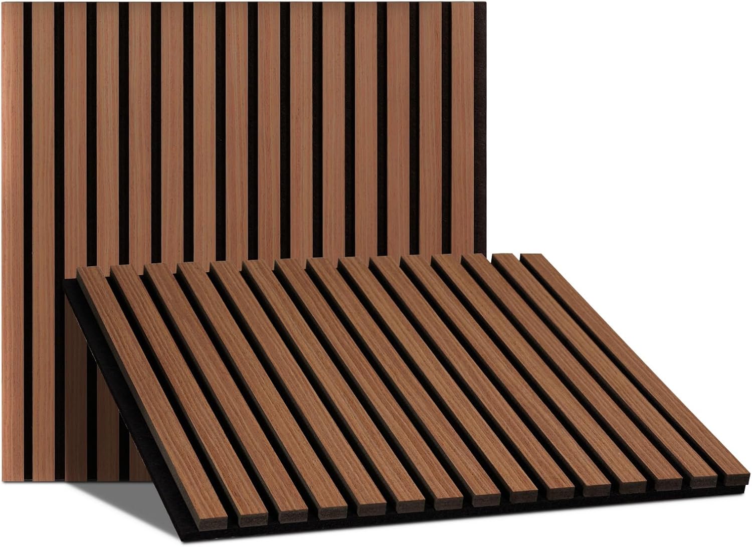 wood slat panels for wall & ceiling, 2 pack sound absorbing, 23.62"x23.62" large wall panels for interior decor, 3d fluted acoustic paneling for homes, offices, studios 2 pack-23.62'' x 23.62'' walnut