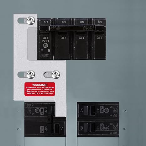 Generator Interlock Kit for GE General Electeric 200 Amp or 150 Amp Vertical Main Breaker Panels, 2 1/4 Inch Spacing Between Main and Branch Breaker, Vertical Interlock Kit