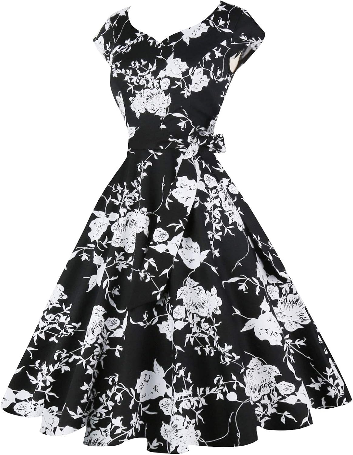 Kingfancy Women Vintage 1950s Dress Retro Cocktail Party Swing Dresses with Cap Sleeves - Image 4