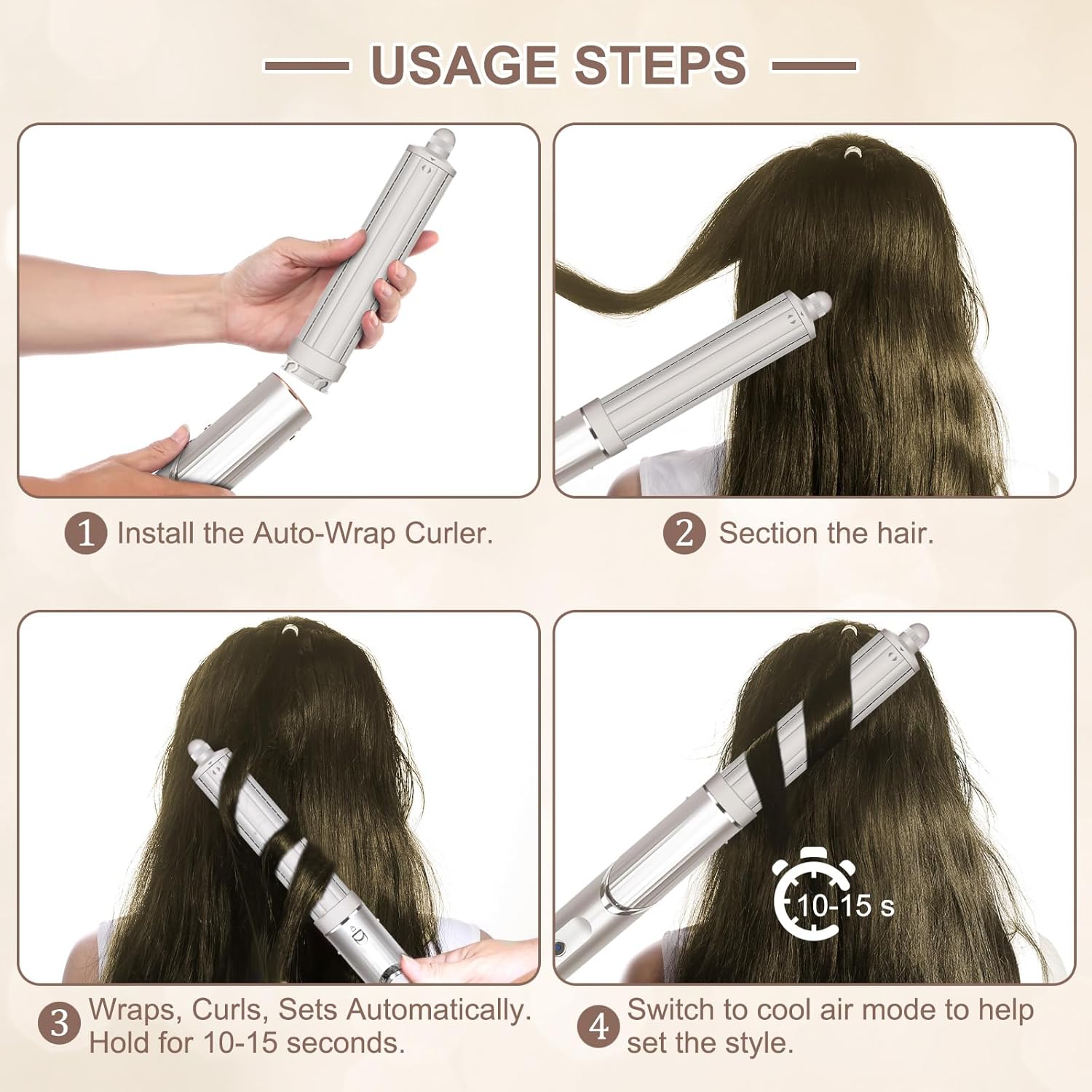 40mm/1.6" Hair Long Barrel Attachment Compatible with Shark FlexStyle HD400 Series, Adjustable Bidirectional Auto-Wrap Curling, for Bouncy Curls or Waves