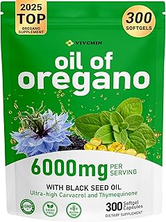 Oregano Oil, 300 Softgels, 6000mg Oil of Oregano with Black Seed Oil for Immune & Digestive Support, aceite de Oregano with High Carvacrol & Thymoquinone, Non-GMO