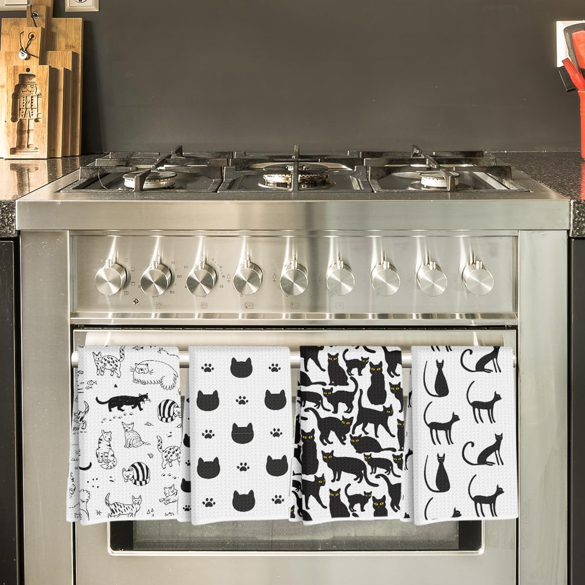 4 Pcs Cute Cat Kitchen Towels, Cats Decorative Absorbent Microfiber Dish Cloth Tea Towel, Durable Waffle Hand Towels for Farmhouse Home Bathroom, Cat Lover Gifts for Women Mam-1 - Image 3