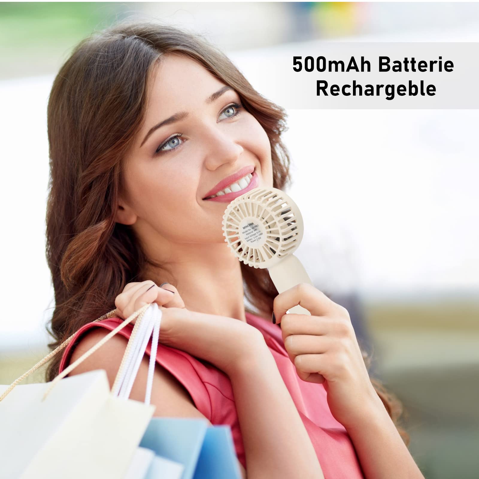 UKOFEW Mini Ventilateur USB Portable Avec Cochet - 3 Vitesse Réglable Silencieux, Rechargeable à Main Pour Camping, Bureau, Sport, Voyage (Rose