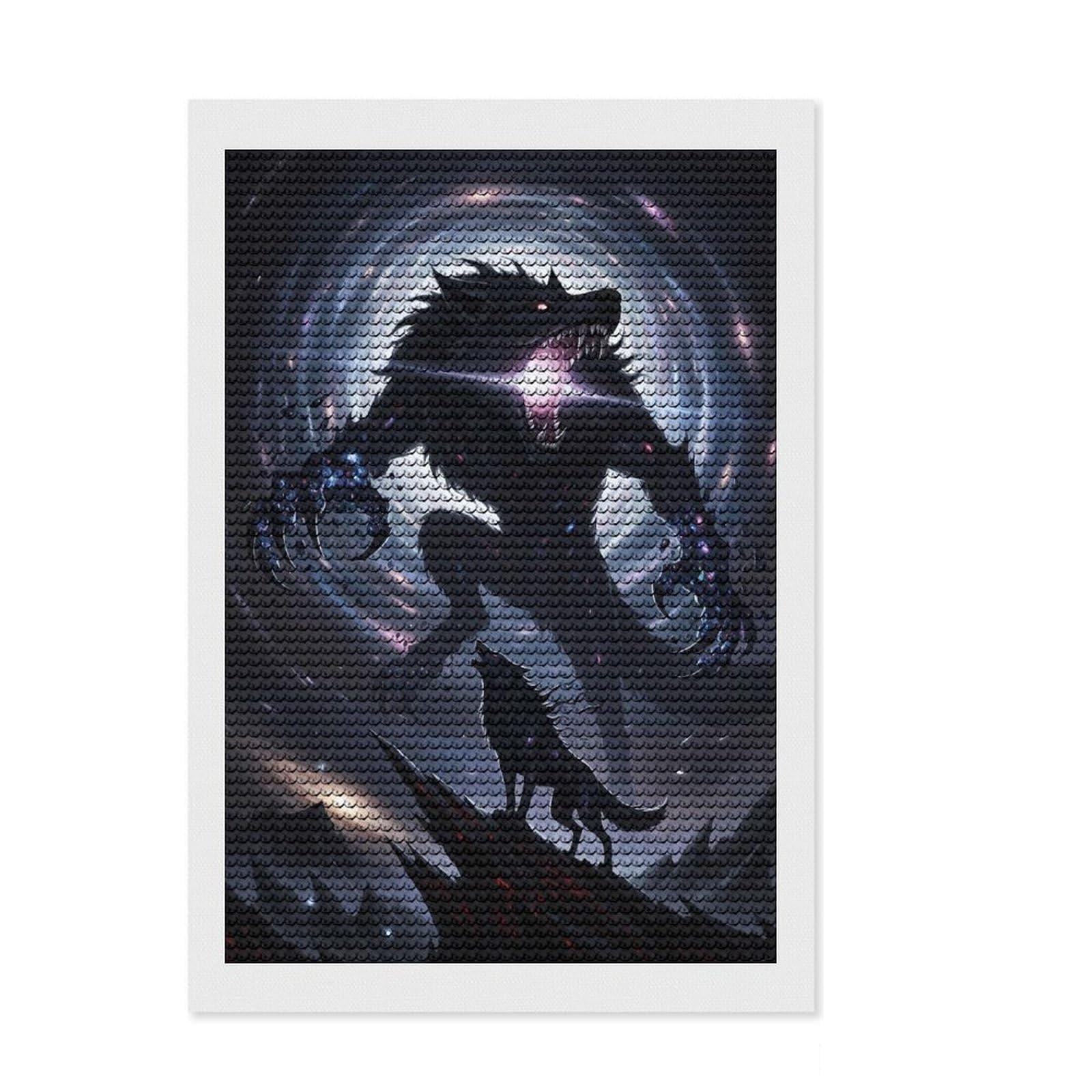 Junmoney Cosmic Werewolf and Howling Wolf Full Drill Diamond Painting Kit 8"x12", for Women, Mindful Craft Activity, Living Room Decor, Festive Craft Gift