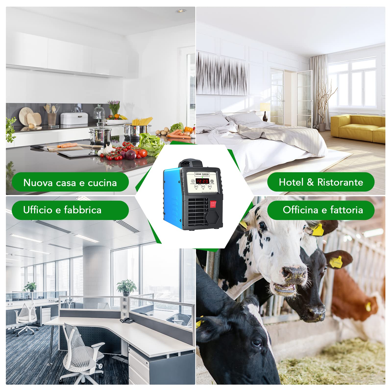 Generatore di Ozono, Purificatore d'Aria Deodorante per 300㎡, Commerciale Ozonizzatore Industriale Ionizzatore con Timer per Abitazioni, Fattoria, Uffici, Ristoranti, Hotel e Garage