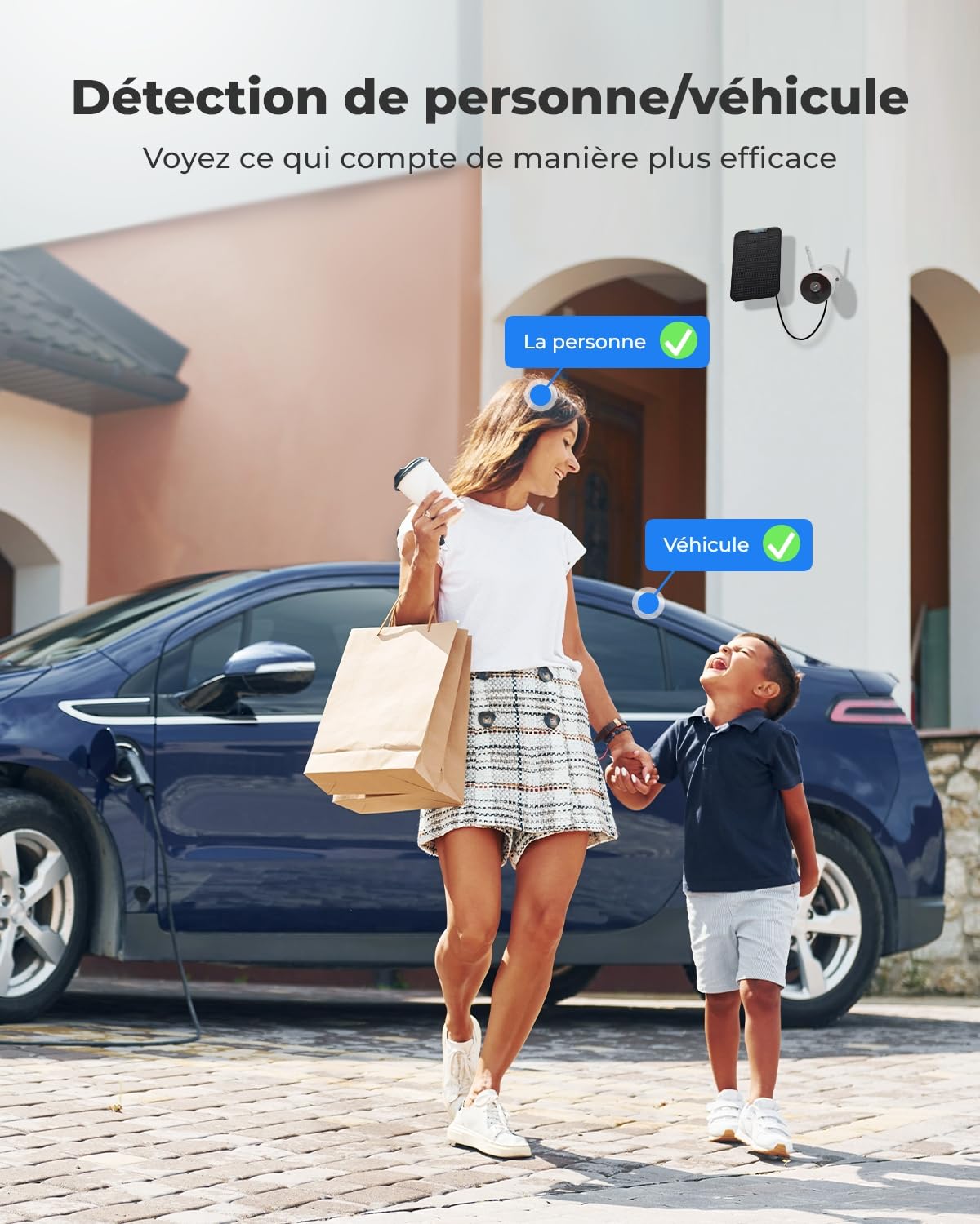 Reolink 3MP Camera Solaire Exterieur WiFi sans Fil, Détection IA, Étanche | Batterie Rechargeable, Vision Nocturne, Audio Bidirectionnel, IP65, Stockage Local sans Abonnement, Argus Eco+Panneau Solaire
