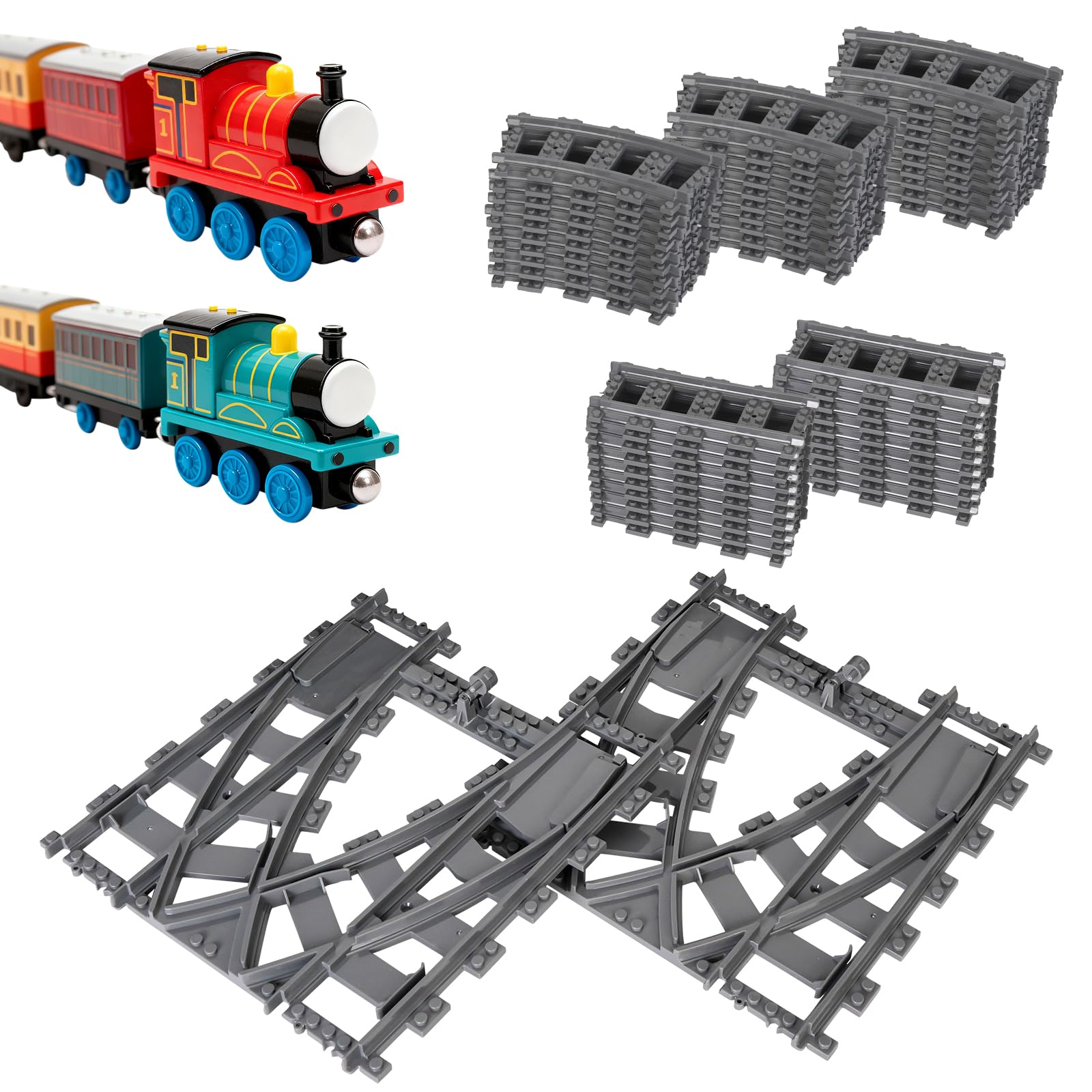 Bausteine Zug Schienen Set, 54 Stück City Zug Schienen Set, Bestehend aus Cross Track Gerade, Kurven Schienen, City Erweiterungsset Gleise Kompatibel mit dem Marktführer, für Kinder Geschenk