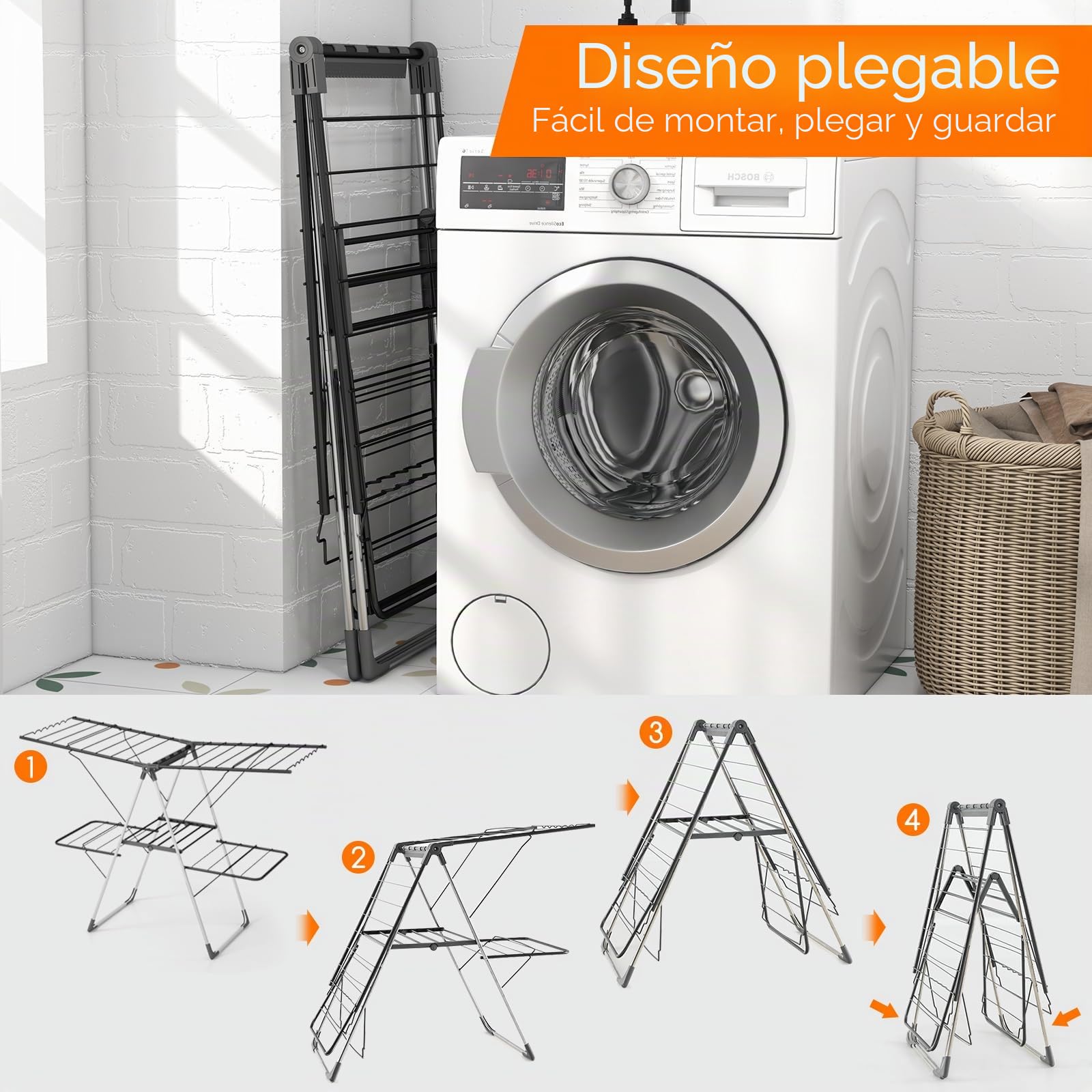 GIANTEX Tendedero Plegable de 2 Niveles, Secador de Ropa con Alas Ajustables en Altura (75-130 cm), 33 Barras, Clip Útiles, Marco de Acero en Forma de A, Tendedero Ahorra Espacio