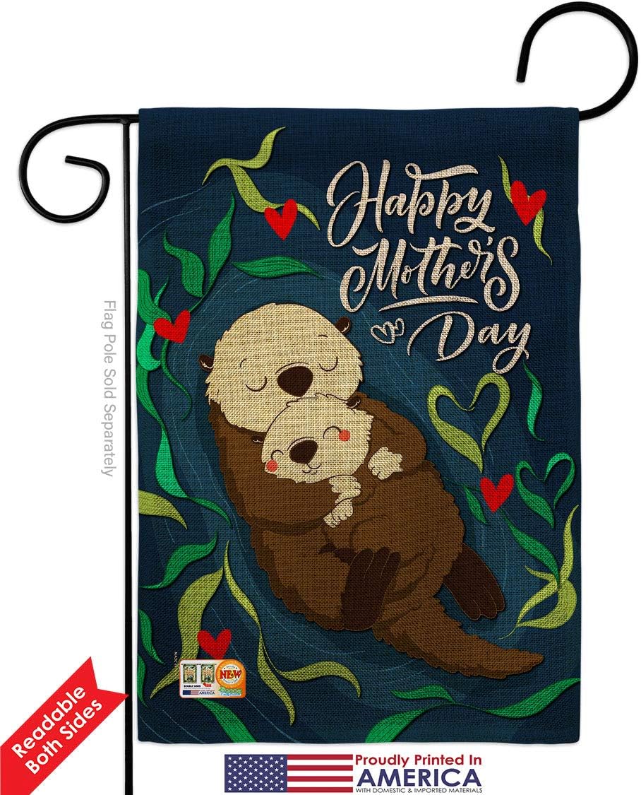 Otter Mother Day Burlap Burlap Garden Flag Set Wall Holder Family Mom Mama Grandma Love Flowers Parent Sibling Relatives Grandparent Small Gift Yard House Banner Double-Sided Made In USA 13 X 18.5