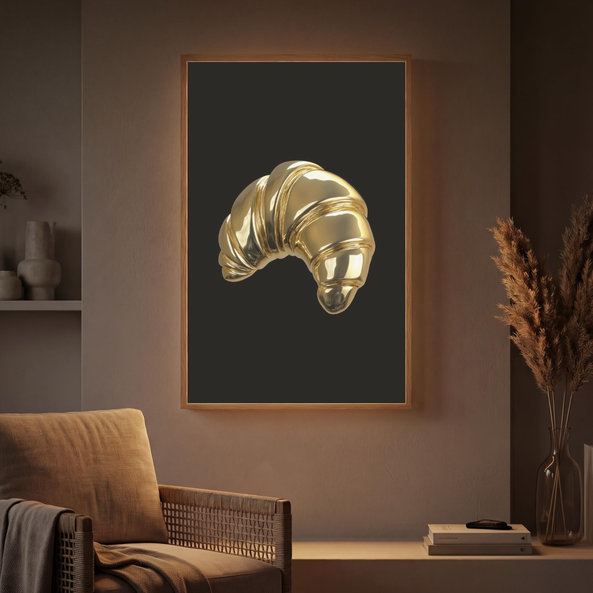 Wandleuchte Nachtlicht 60x90 cm Aufladbar Dimmbar Innen Nachtlampe Wandmontage LED Wandlampe Nachttisch Wall Lamp Licht Wand Croissant - Brot - Gold - Schwarz