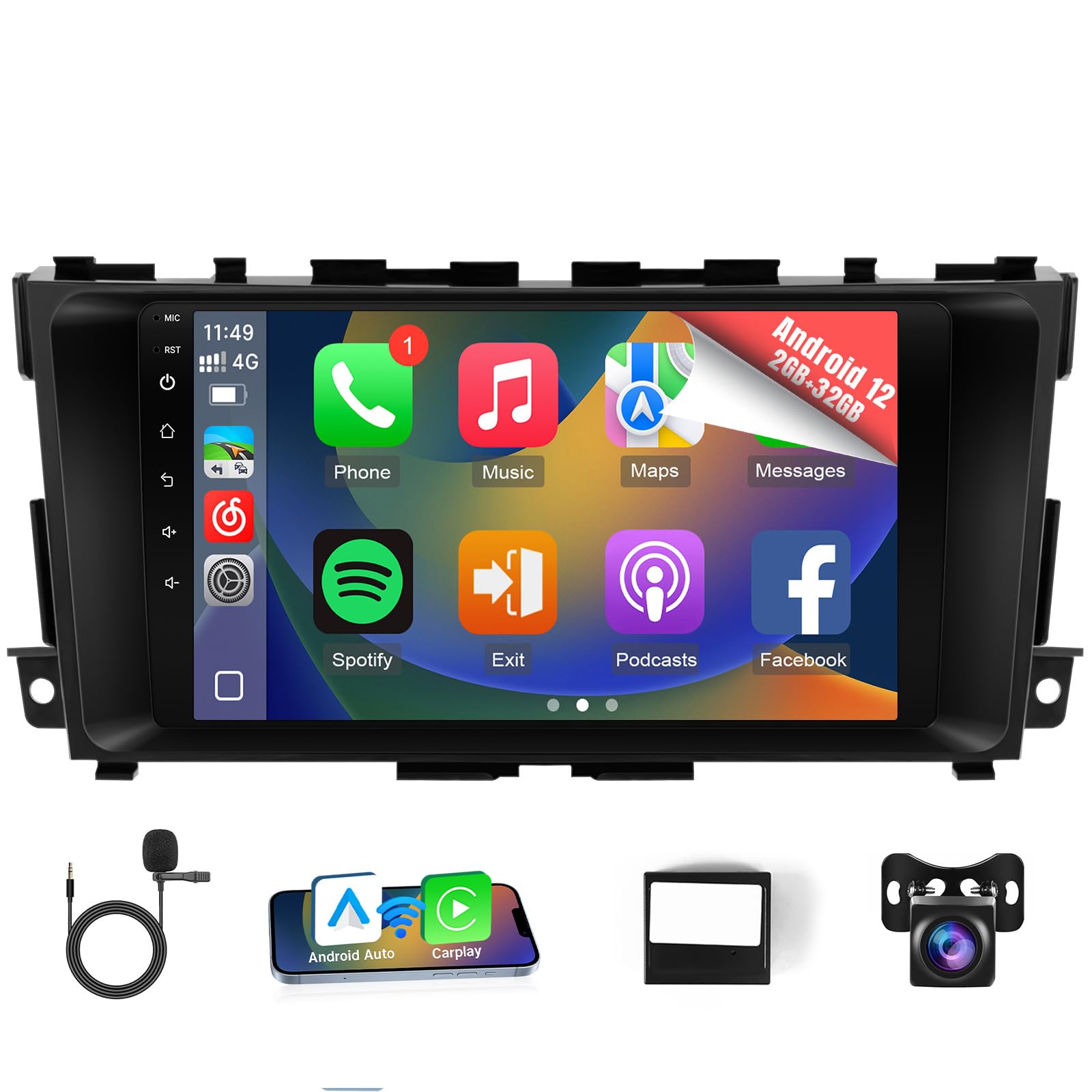 Photo 1 of Naifay Android 12 Car Radio for Nissan Altima 2013-2018(Not Fit Premium Audio System&Large Screen), 9inch Touch Screen for Altima Stereo with Carplay Android Auto Bluetooth FM GPS WiFi Camera