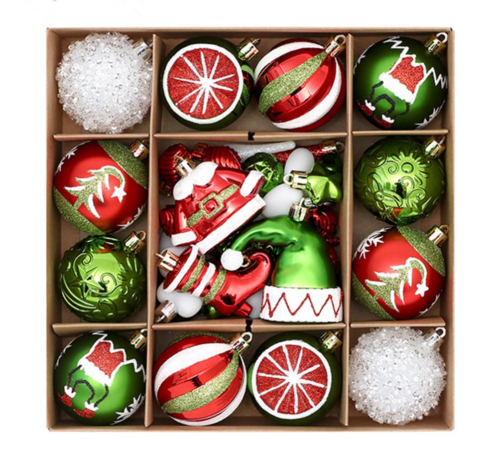 46 Pcs Bolas de Navidad Ornamentos de Navidad, Ornamentos de Bola Decoración del Árbol de Navidad Ornamentos Colgantes para la casa del árbol de Navidad (Rojo Verde Blanco)