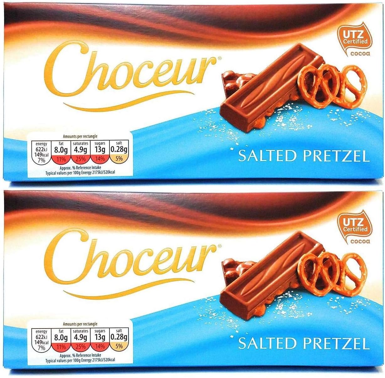 Choceur Salted Pretzel Milk Chocolate Bar | 2 x 200g Bars | Vegetarian