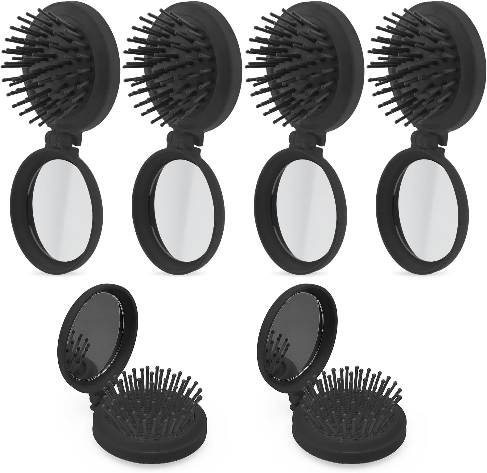 6 Pack Mini Foldable Mirror Hair Brushes Round Portable Folding Pocket Hair Brush Comb Compact Travel Size Massage Comb for Girls Women (Black)