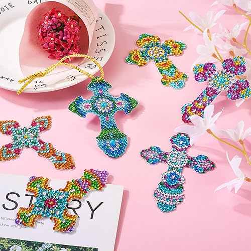 Miniatura 5 de KISSITTY 10 piezas de pintura de diamante con cruz de Pascua para marcapáginas, colgante, decoración de llaveros, collares, fiestas de pared,
