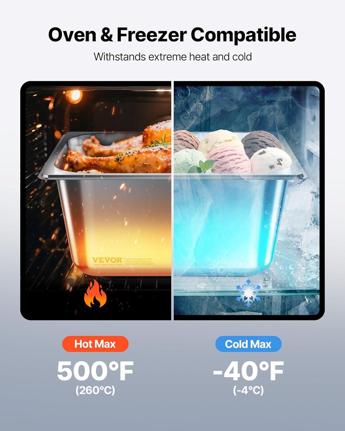 VEVOR 2 Pack Stainless Steam Hotel Pans, 1/2 Size Table Steam Pans With Lids, 6 Inch Deep, Anti Jam Restaurant Supplies Reusable Catering Storage for Home, Party, Restaurant, Hotel, Buffet - Image 4