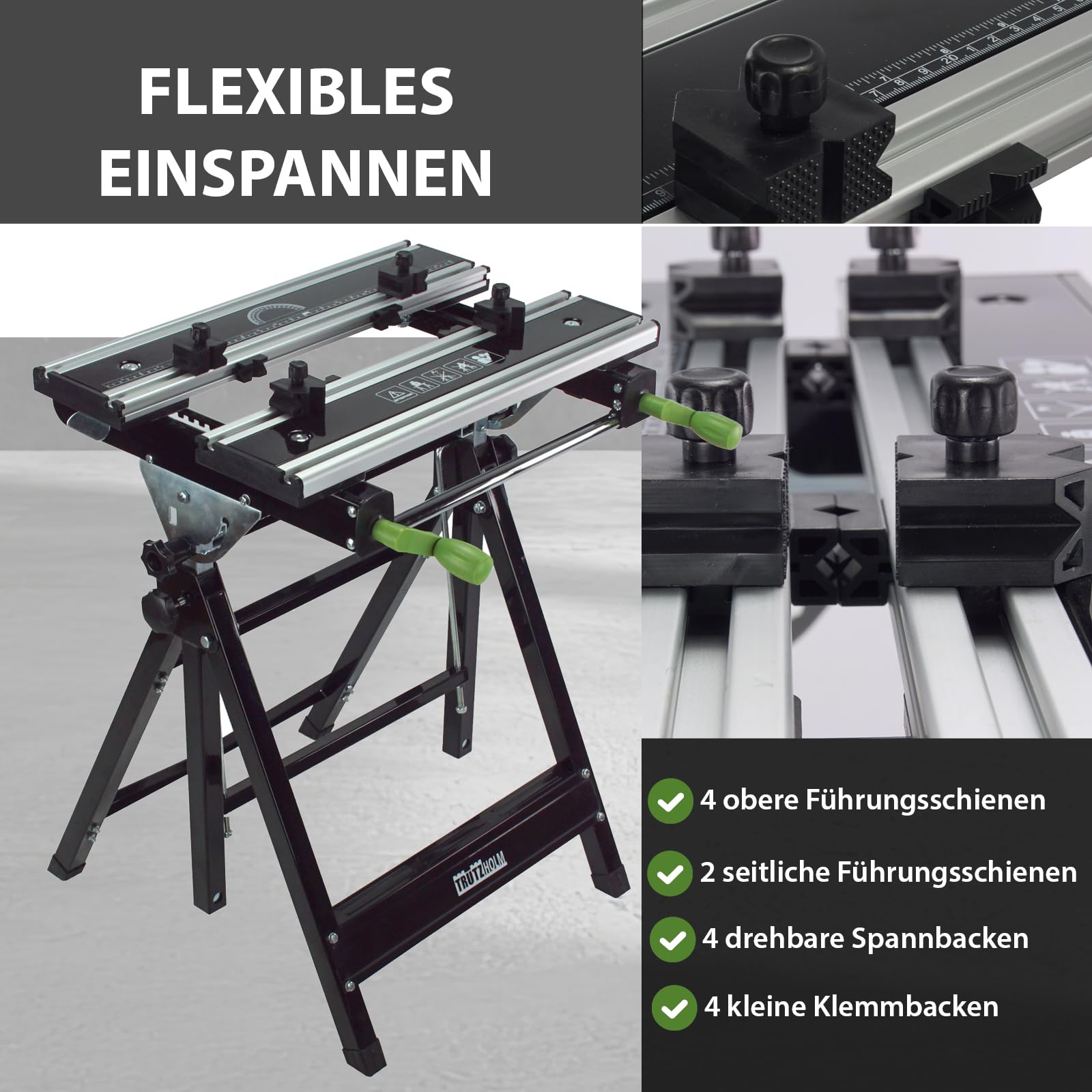 2 x TRUTZHOLM Werkbank klappbar höhenverstellbar – Premium Multifunktionswerkbank aus Alu/Stahl, 7-Fach verstellbar, 100 kg Tragkraft, mobiler Arbeitstisch für Werkstatt & Hobby