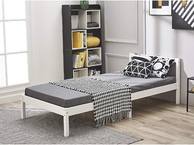 Panana Wooden Single Bed 90x190cm, Solid Wood Single Bed Frame with Headboard