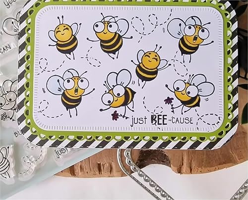 Miniatura 4 de Happy Bee Day - Juego de sellos y troqueles para hacer tarjetas, sellos transparentes y troqueles de corte de metal para álbumes de recortes,