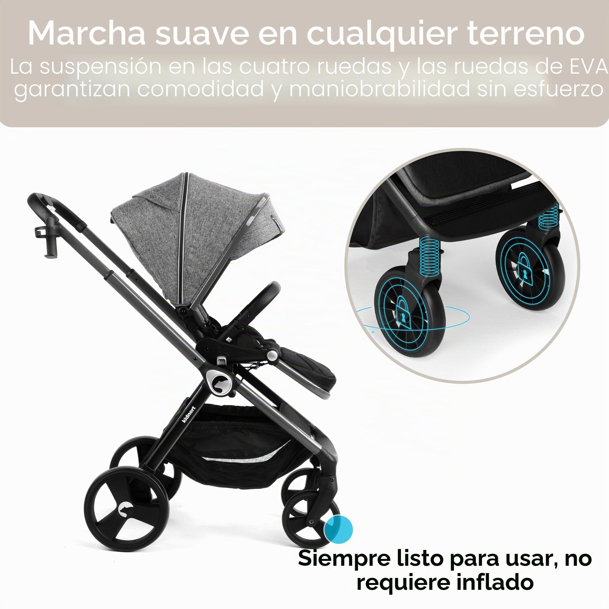 Silla de paseo ajustable hasta 22 kg, color gris
