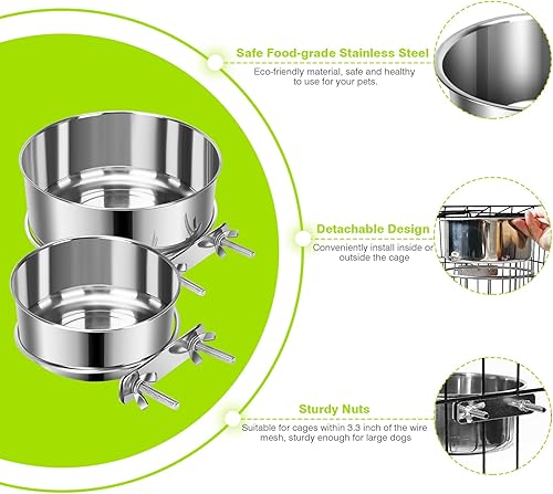 Miniatura 5 de 2 Piezas Cuencos Pequeños de Comida y Agua para Perros y Mascotas para Jaula de Acero Inoxidable Antiderrames, Cuencos Colgantes para Gatos y